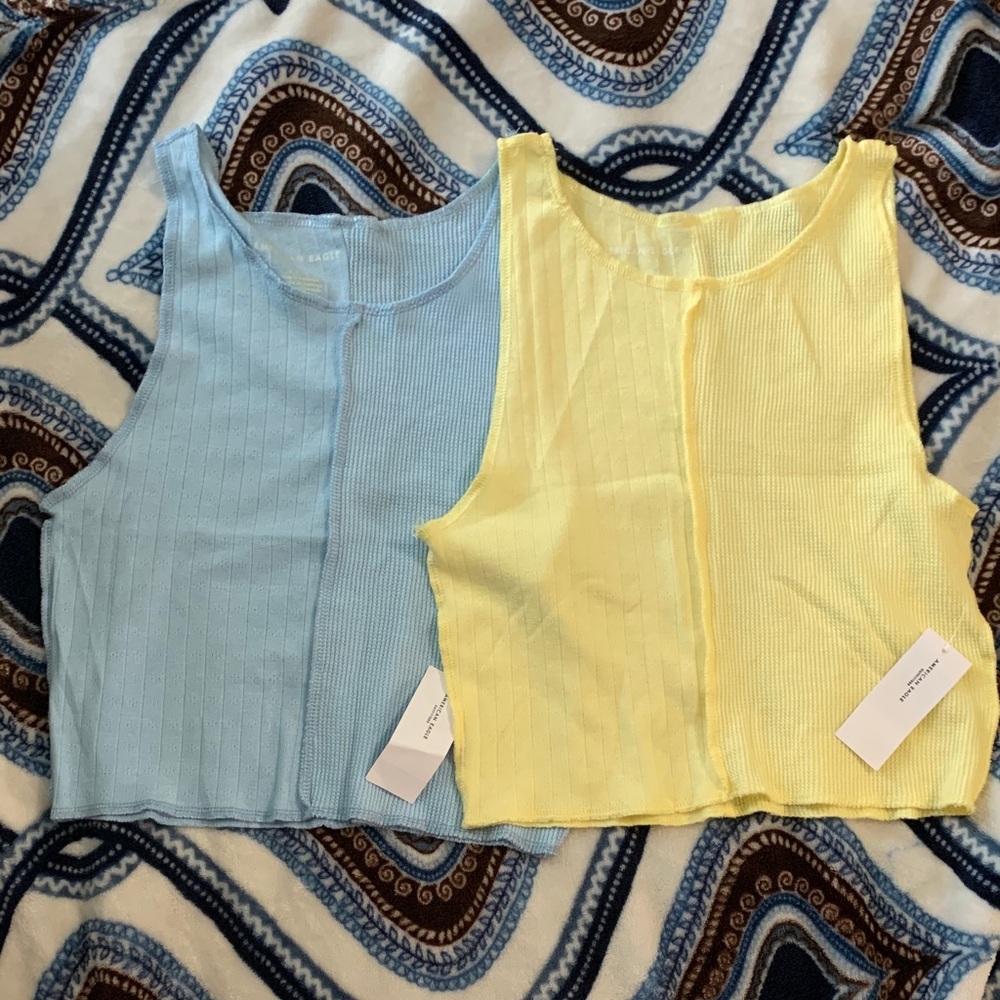 American Eagle Outfitters Blue and Yellow Tank Tops